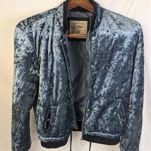Ci Sono Blue Velvet Bomber Jacket Size Small
